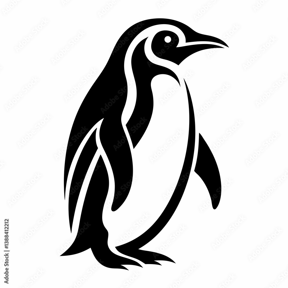 Obraz premium Penguin Abstract Art. Abstract black and white silhouette of a penguin in a clean graphic style. Perfect for logos, packaging, book design, eco branding, or minimalist posters.