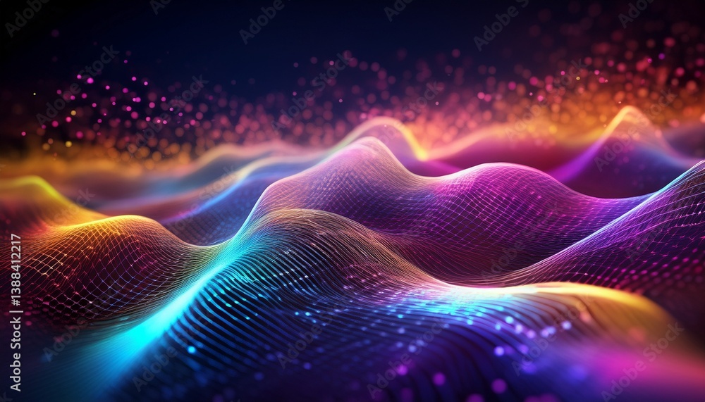 abstract technology particles mesh background with iridescent colors and reflections abstract technology particles mesh background with iridescent colors and reflections