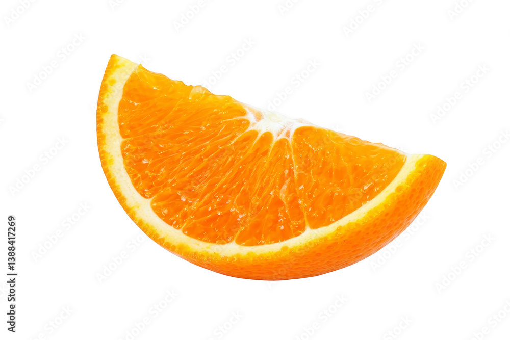A juicy slice of fresh orange with vibrant color and texture, showcasing its natural sweetness and refreshing appeal. Perfect for healthy eating and vitamin C boost A juicy slice of fresh orange with vibrant color and texture, showcasing its natural sweetness and refreshing appeal. Perfect for healthy eating and vitamin C boost
