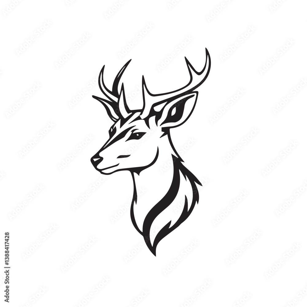 Abstract deer head silhouette on white background. Deer logo. Black deer head silhouette vector illustration. Abstract deer head silhouette on white background. Deer logo. Black deer head silhouette vector illustration.