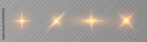 Set of glowing explosive energy flashes with sparks and rays on transparent background. Vector for game design, action effects, sci-fi visual effects, magic spells and digital animation.