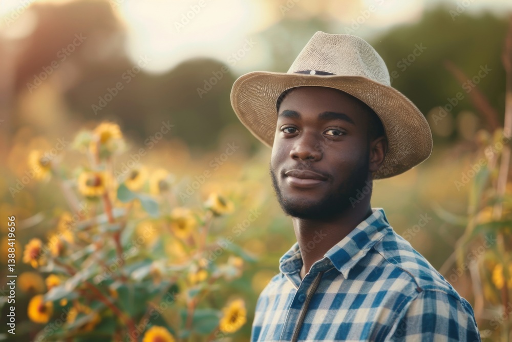 Portrait of a young African American male farmer in the field Portrait of a young African American male farmer in the field