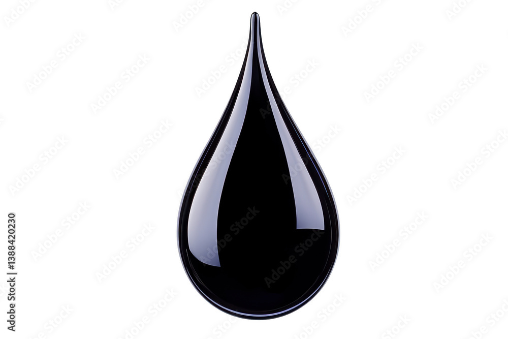 A shiny, reflective black droplet with smooth surface, resembling drop of oil or liquid. droplet is isolated on transparency background, highlighting its glossy texture and elegant shape A shiny, reflective black droplet with smooth surface, resembling drop of oil or liquid. droplet is isolated on transparency background, highlighting its glossy texture and elegant shape