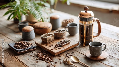 Generic Coffee Setup Overview French Press Roasted