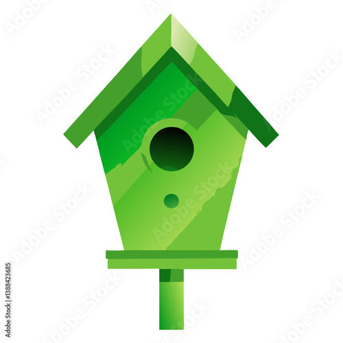 Green birdhouse icon in a modern flat design style  
