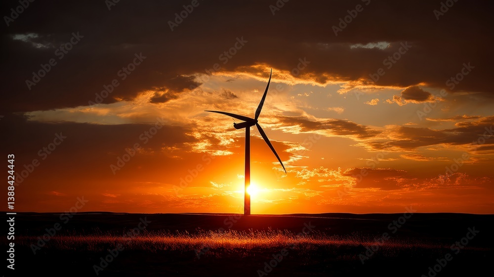 Obraz premium Generic Wind Turbine Moment Against Fiery Silhouette