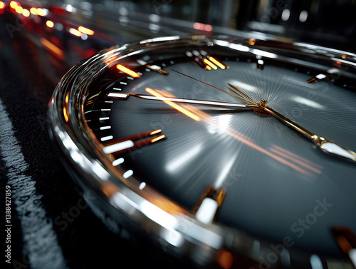 Image showcases a luxury watch with intricate design, under bright lighting, suggesting a busy night street scene, possibly during rain, to evoke sophistication, exclusivity, and precis - AI-Generated