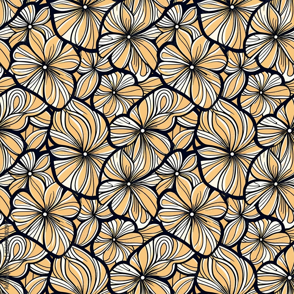 A black and yellow floral pattern on a black background. A black and yellow floral pattern on a black background.
