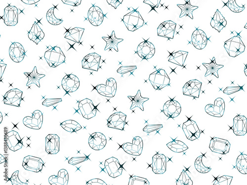 カットガラス柄、16青緑