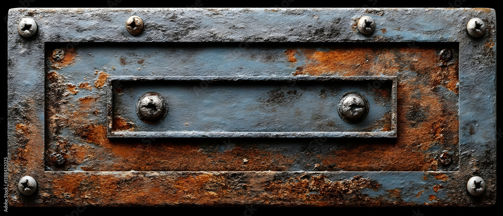 Rusted rectangular metal frame with a weathered and textured surface Rusted rectangular metal frame with a weathered and textured surface