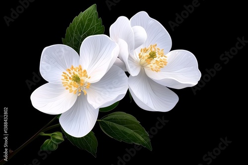 Delicate White Flowers with Yellow Centers on Black Background