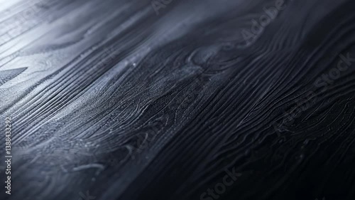 Close up view of textured black wood surface showcasing intricate grain patterns and glossy finish, evoking elegance, sophistication, and natural beauty in design.