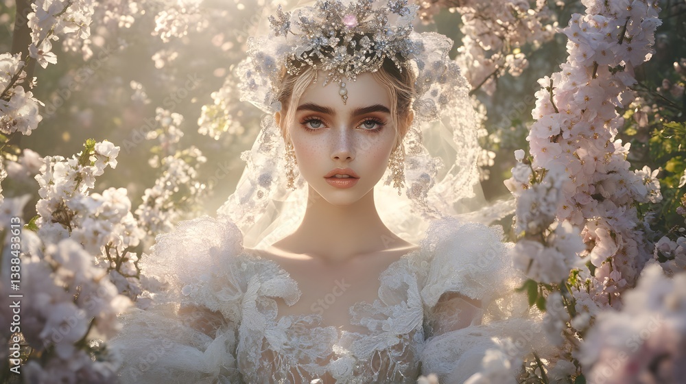 AI Generated Fairytale Princess in Blossom Garden AI Generated Fairytale Princess in Blossom Garden