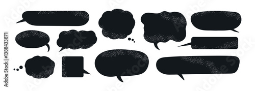 Set collection of black hand drawn grunge text boxes chat bubbles silhouettes.