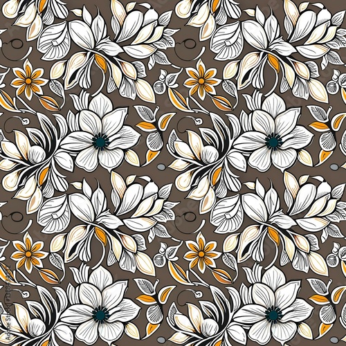 A floral pattern on a brown background.