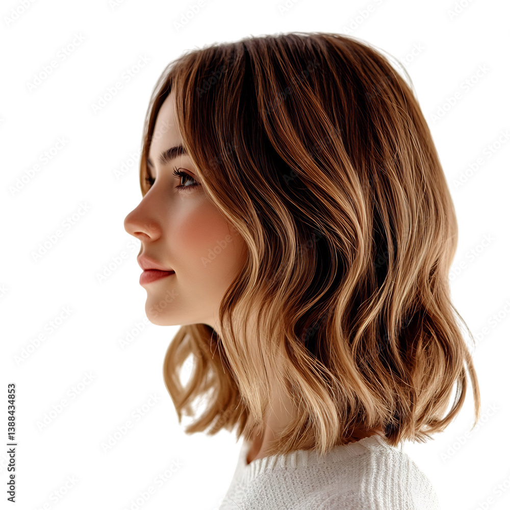 A Woman with Layered Shoulder Length Wavy Bob Isolated on Transparent Background A Woman with Layered Shoulder Length Wavy Bob Isolated on Transparent Background