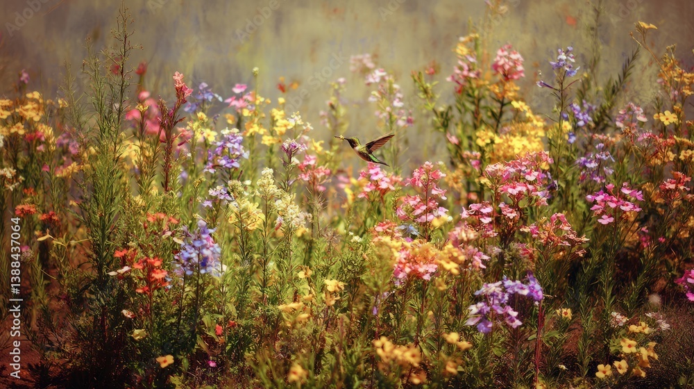 Obraz premium Generic Pastel Wildflower Perspective Hummingbird Patch