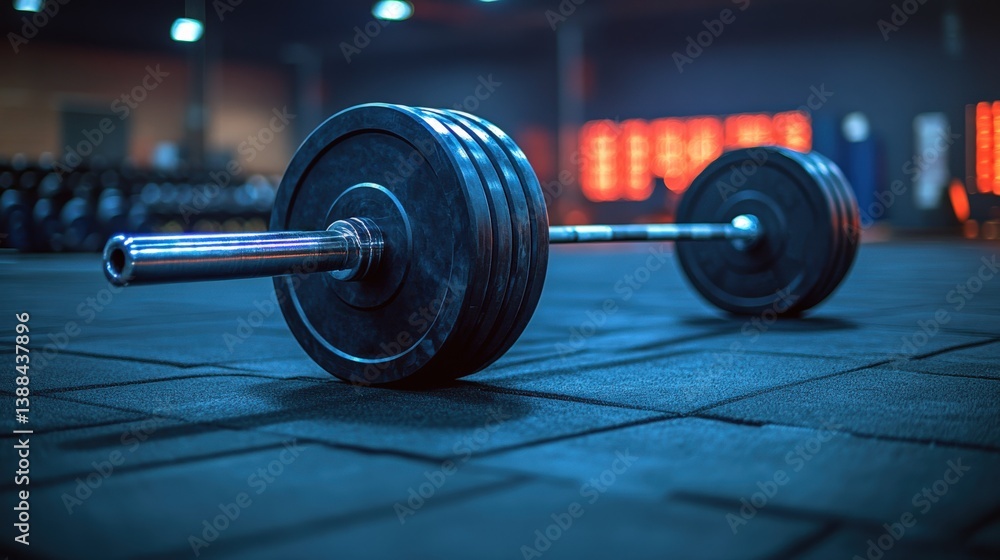 Fototapeta premium Professional Gym Equipment: Close-Up of a Barbell in Modern Fitness Center