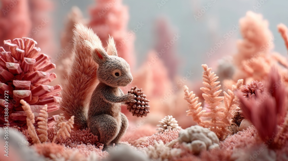 Obraz premium Generic Squirrel Pinecone Overview Forest Pastel Colorful