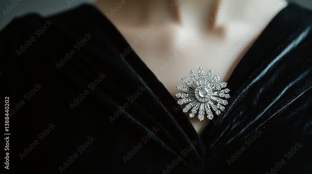 Woman Dark Velvet Top Fashion Brooch Detail Woman Dark Velvet Top Fashion Brooch Detail