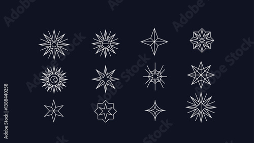 vector set of stars design, icon, symbol, logo. in line art. star design vector with variation option. monogram color. editable color, for web, icon or apps. Abstract Star Vector Pack- Customizable 