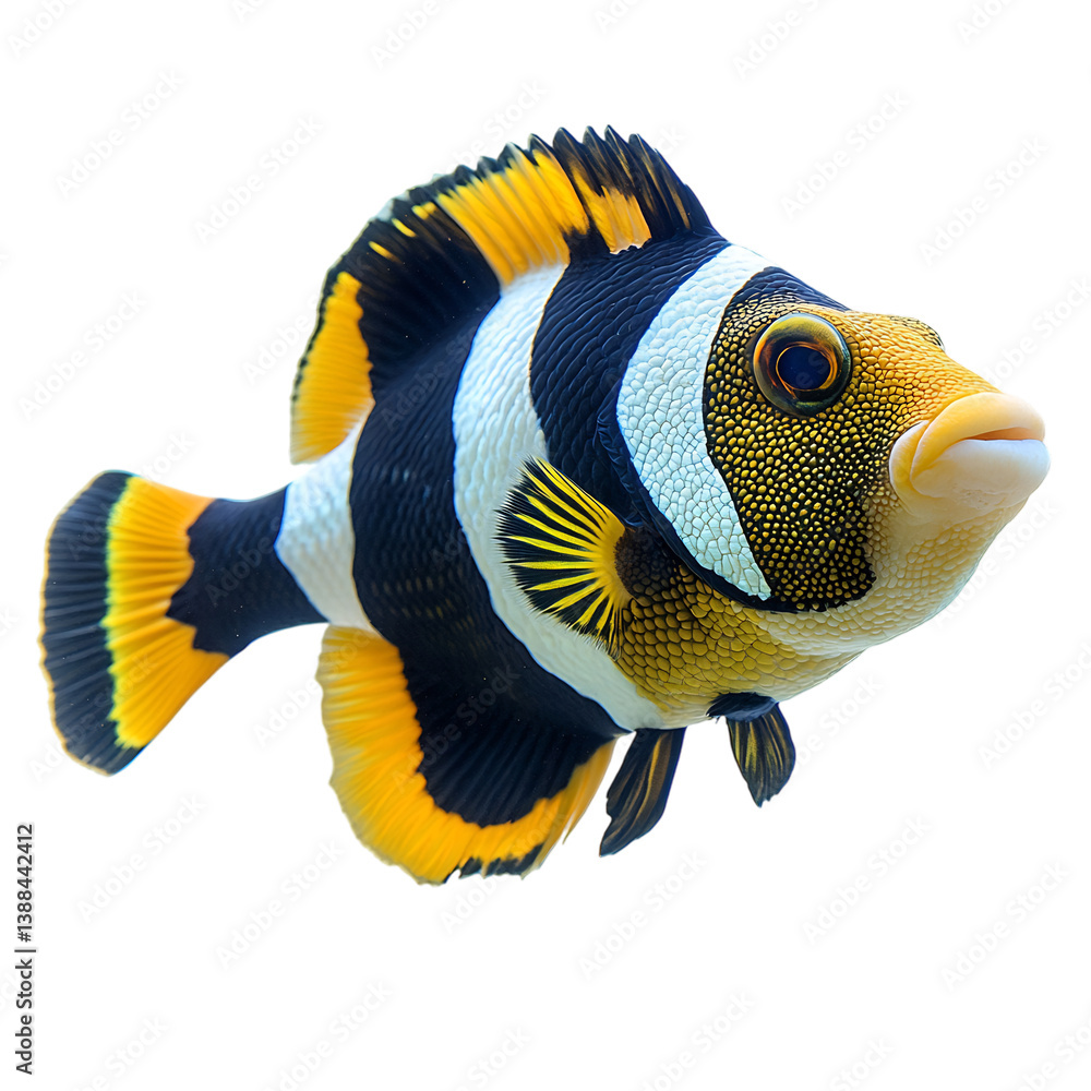 Naklejka premium Playful Clown Triggerfish Swimming Near Coral Isolated on Transparent Background