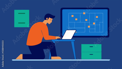 Digital Floor Plan A designer creating a floor plan on a laptop using software to measure and arrange furniture layouts in a virtual room.