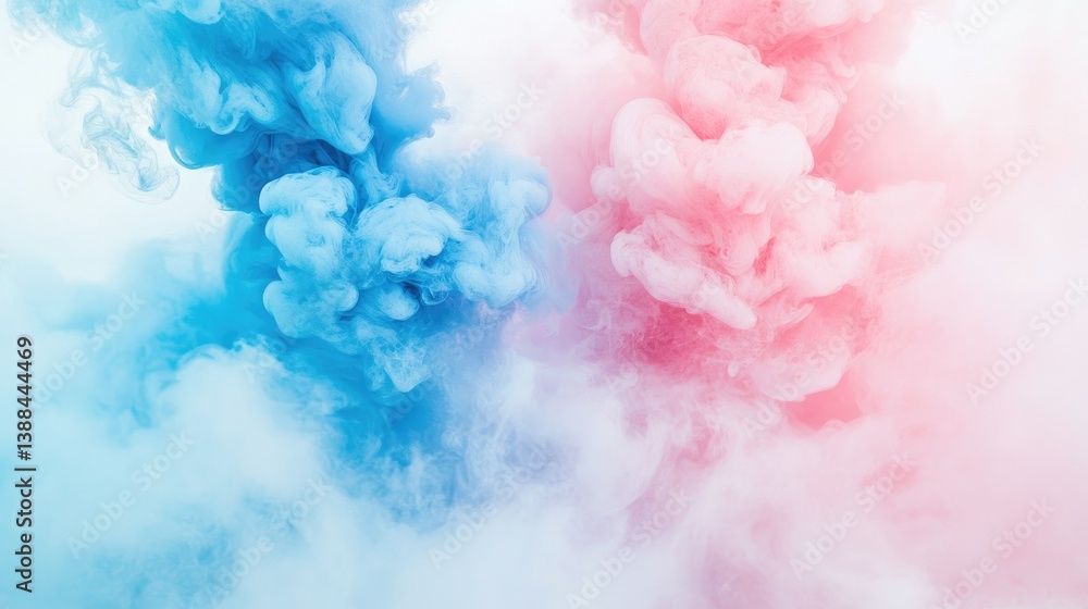 Fototapeta premium A vibrant swirl of pink and blue smoke billowing against a soft gradient background. creating an ethereal atmosphere ideal for artistic and creative projects