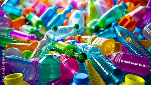 Colorful pile of plastic bottles highlights global recycling and waste pollution