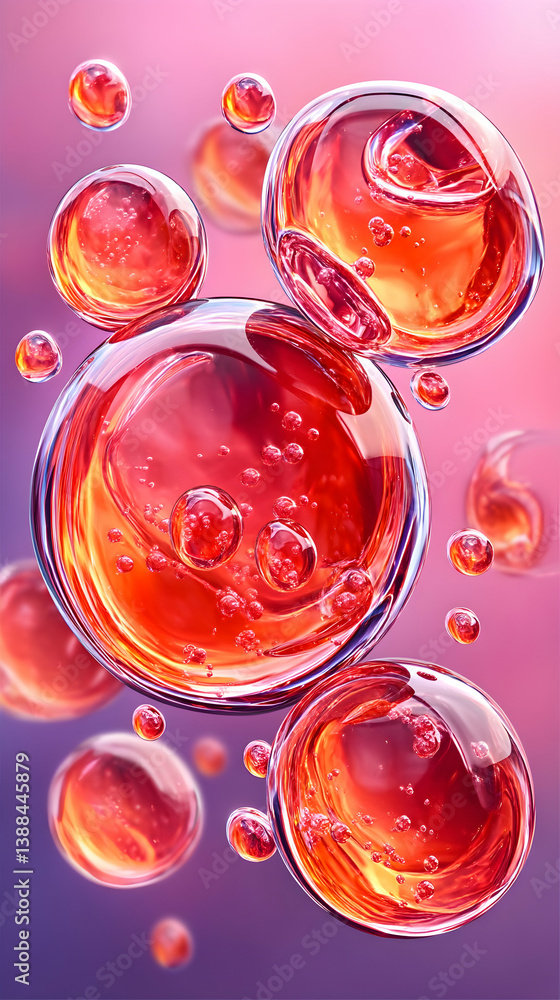 Abstract image of vibrant red spheres floating on a pink-purple gradient background Abstract image of vibrant red spheres floating on a pink-purple gradient background