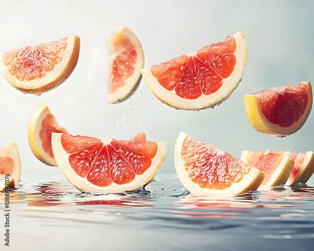 Vibrant Grapefruit Slices Splashing in Water Vibrant Grapefruit Slices Splashing in Water