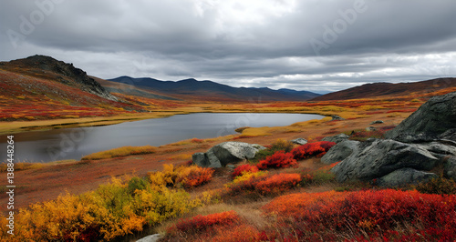 Autumn tundra meadow with colorful foliage and a tranquil symphony of seasonal change