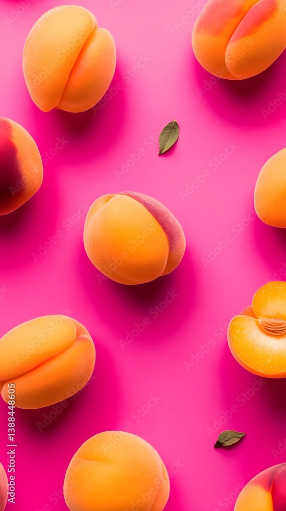 Vibrant Apricots on Pink Background Flatlay Vibrant Apricots on Pink Background Flatlay