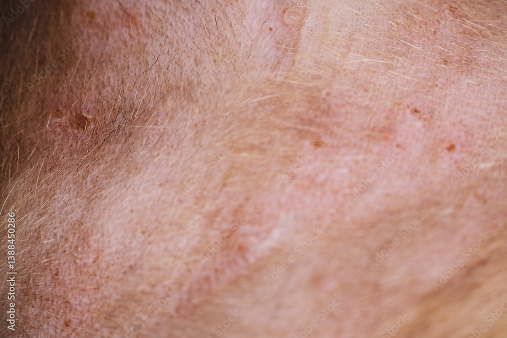 Cats may also have multiple, small crusty bumps,hair loss on both sides of the body or areas of flat, reddened, swollen skin called eosinophilic plaques Cats may also have multiple, small crusty bumps,hair loss on both sides of the body or areas of flat, reddened, swollen skin called eosinophilic plaques