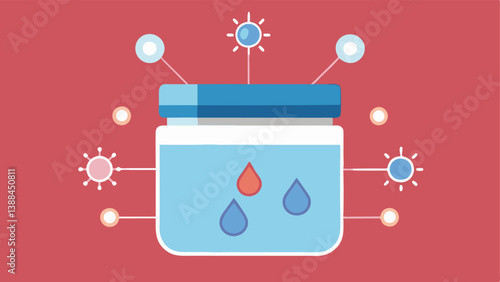 NanoInfused Moisturizer A closeup of a jar of moisturizer with small icons of nanoparticles being absorbed into the skin emphasizing hydration and revitalization.
