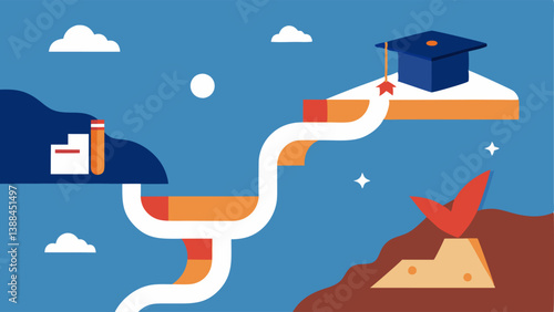 Future Aspirations Two paths leading up to a diplomaone path lined with technology and resources leading to success while the other path is rocky with obstacles like broken devices