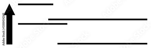 Bold upward arrow paired with parallel horizontal lines visualizing progress, direction, and development. Ideal for growth, success, motivation, milestones, leadership, improvement flat simple