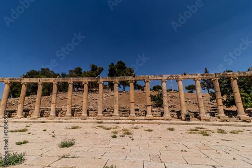 Colonnade of the Forum (Oval plaza) of ancient city Jerash, Jordan