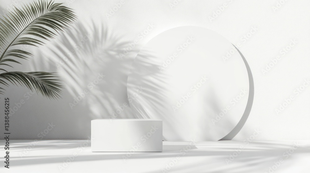 Minimalist white podium with plant shadow, product display (1) Minimalist white podium with plant shadow, product display (1)