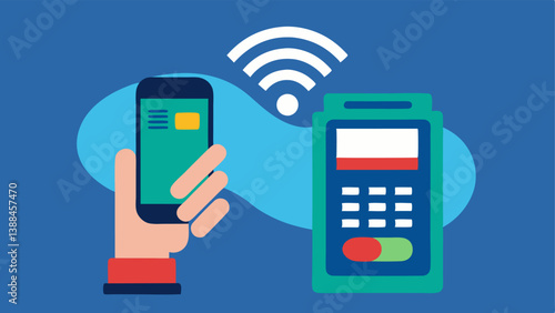 Contactless Payment An illustration of a hand holding a smartphone near a payment terminal with radiating lines representing contactless payment technology.