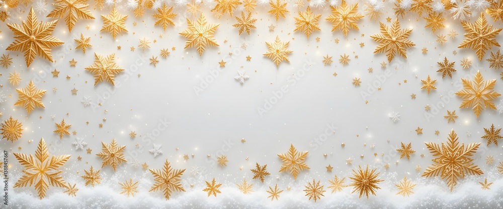 Festive Winter Border Design. Shimmering Stars, Delicate Snowflakes, And Golden Accents Adorn A White Backdrop. A Beautiful Design For Seasonal Projects, Warm Holiday Cheer. Festive Winter Border Design. Shimmering Stars, Delicate Snowflakes, And Golden Accents Adorn A White Backdrop. A Beautiful Design For Seasonal Projects, Warm Holiday Cheer.