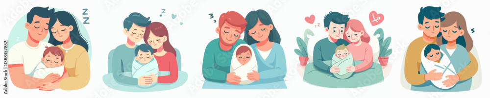 Warm family hug vector collection of mother father and child Warm family hug vector collection of mother father and child