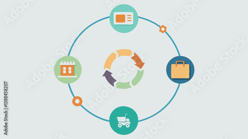Product Lifecycle A circular infographic showing the lifecycle of a product with icons for each stage sourcing manufacturing quality control shipping retail and consumer use