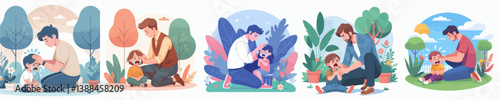 Vector collection of father or mother calming a crying child