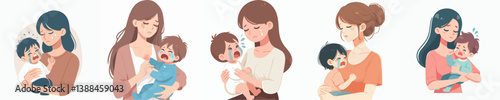 vector set of parents calming their crying child