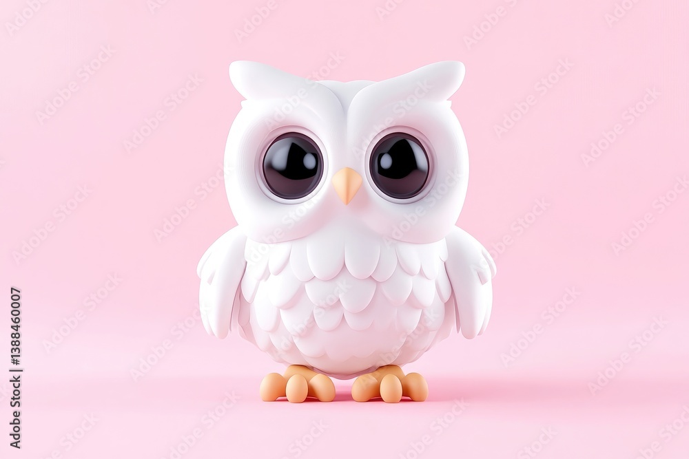 Obraz premium Cute white owl figurine on pink background