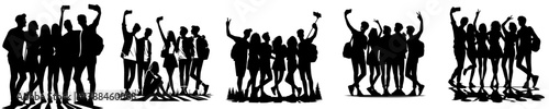 vector set of silhouettes of a group of friends taking a selfie together
