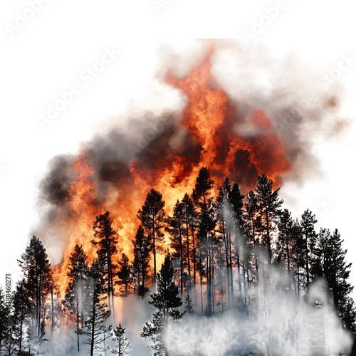 Forest Fire Blaze Towering Flames Isolated on Transparent Background