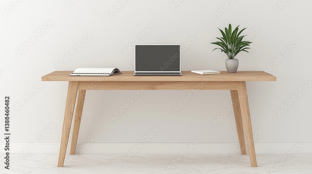 Simple, minimalist workspace with laptop and plant Simple, minimalist workspace with laptop and plant