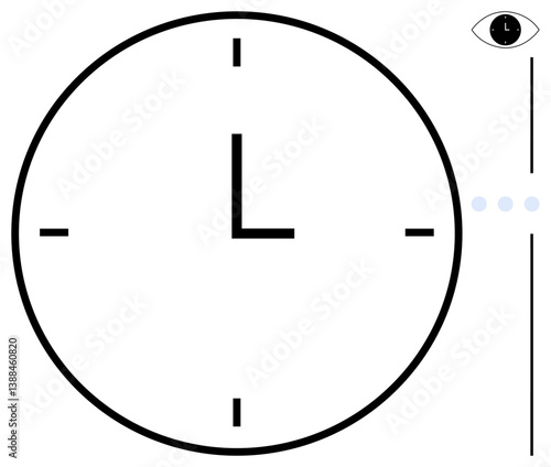 Circular clock face with minimal lines and no numerals, depicted alongside an eye symbol, reflecting time perception. Ideal for scheduling, mindfulness, simplicity, punctuality, precision, focus